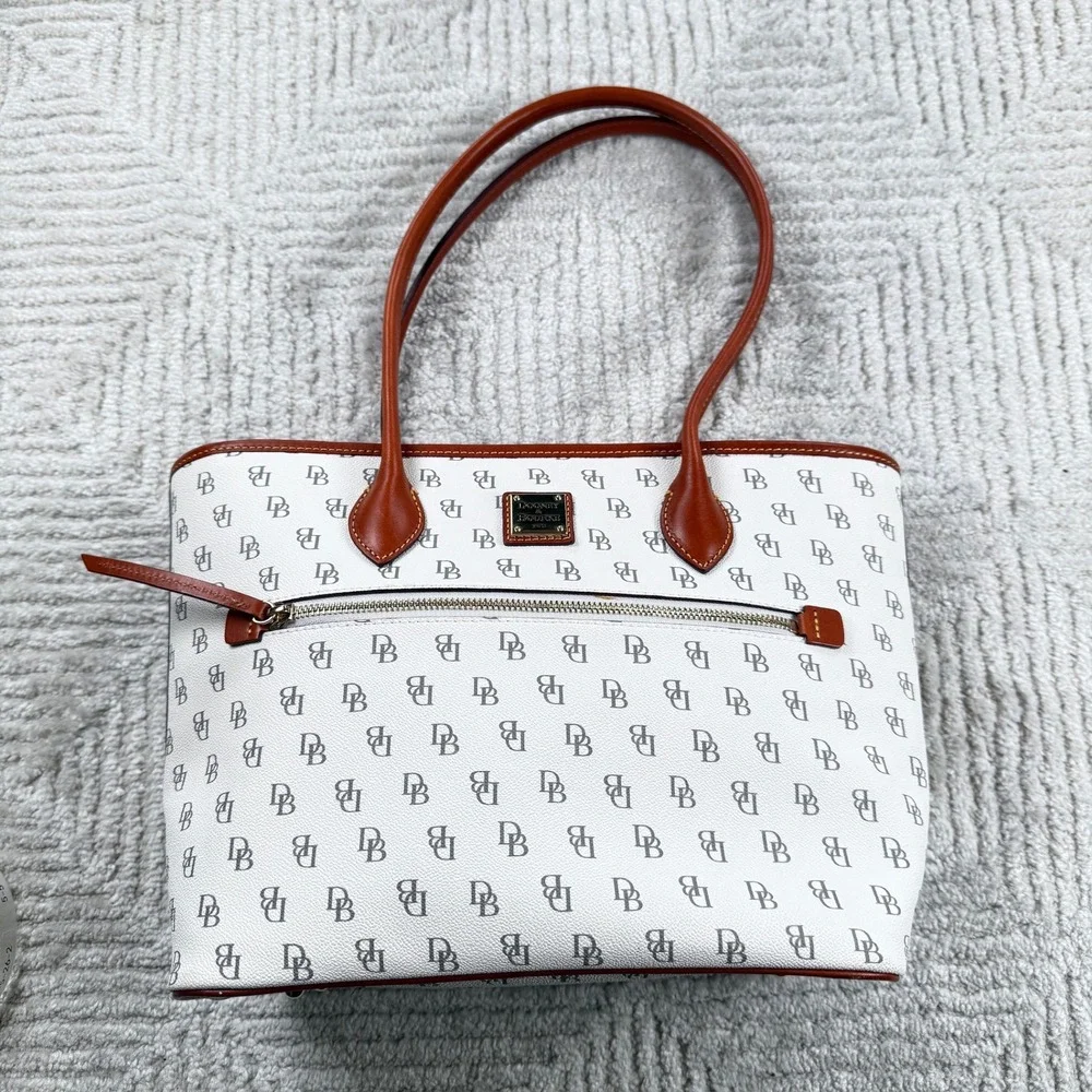 Dooney & Bourke Monogram Tote Bag Medium White DB Shoulder Bag Gretta Preppy